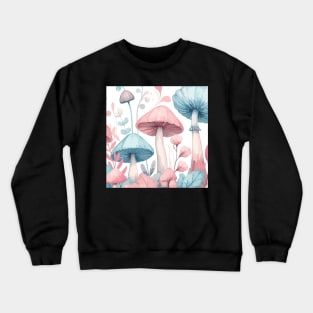 Pink and Sky Blue Mushroom Pattern on White Crewneck Sweatshirt